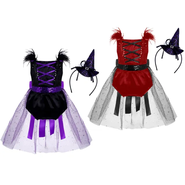 Costume di Halloween per bambine strega vestito elegante con paillettes tulle tulle abito con paillettes