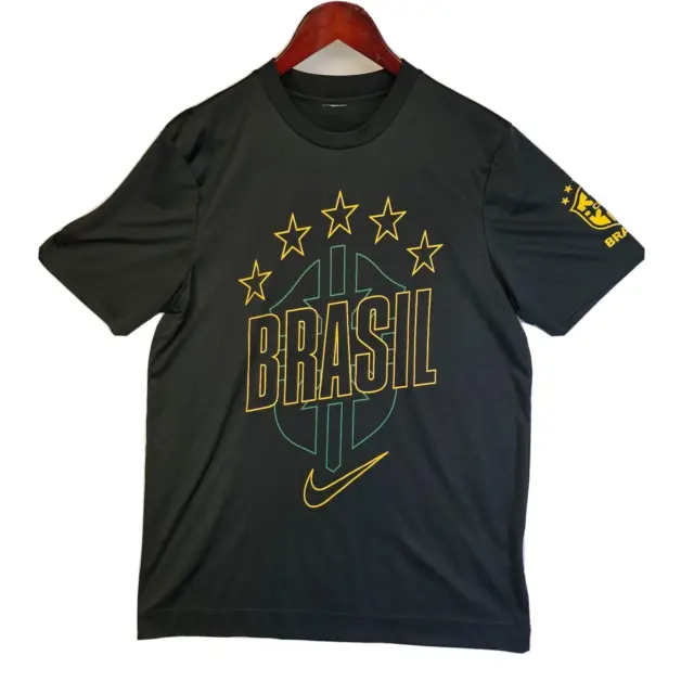 Vintage NIKE Brazil Brasil CBF Soccer Futbol Mens T Shirt Short Sleeve Black L