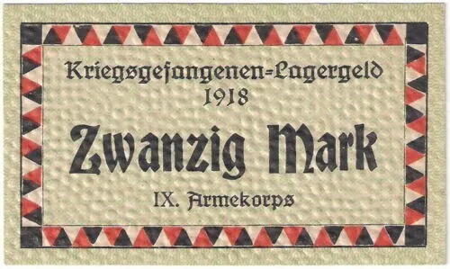 Germany banknote - 20 zwanzig mark - 1918 - prisoner banknote - IX Army Corps