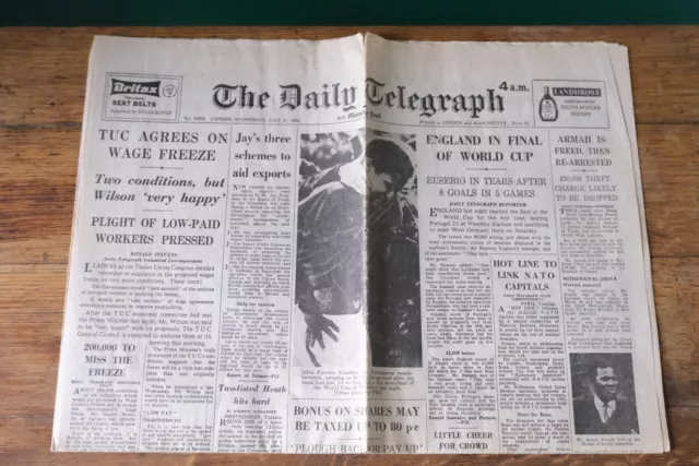 Rare - Daily Telegraph Newspaper - 27th July 1966 - England Football World Cup