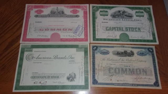 Lot of 4 Different Stock Certificates S29