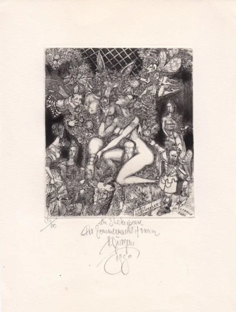 Exlibris Bookplate Radierung Harry Jürgens 1949 Sommernachtstraum Shakespeare