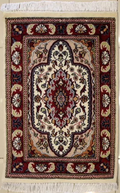 Rugstc 2x3 Senneh Pak Persian White Area Rug, Hand-Knotted,Floral with Wool Pile