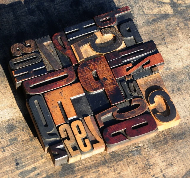 Unique Collage composition letterpress wood type characters printing old rare --
