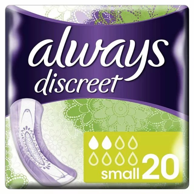 Always Discreet Sensitive Bladder Incontinence Pads Small Odour Lock Pack of 20