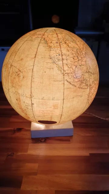 Ancien Globe Terrestre Lumineux  Cartes Tarride Lampe 1940-1950