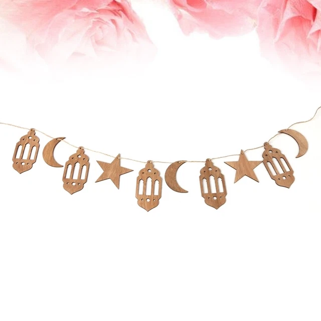 Wood Lesser Bairam Hanging Banner Moon Star Lantern Decor Banner for Home