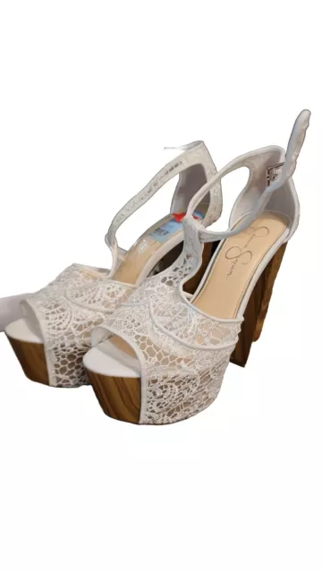 Jessica Simpson Womens Dany 3 Floral Heeled Platform Sandals, White, 9 M US