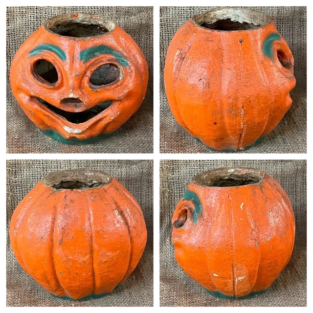 VINTAGE HALLOWEEN PAPER Mache Jack O'Lantern Pumpkin Trick Or Treat