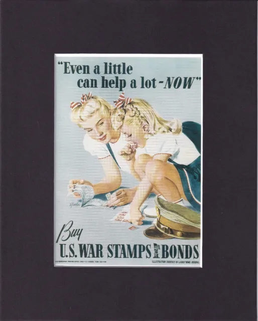 8X10" Matted Print Art Picture War Poster: WW2 1942, US War Stamps & Bonds
