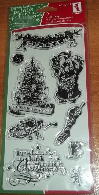 CLEAR ACRYLIC INKADINKADO STAMPS CLASSIC HOLIDAY ~ Santa, Angel   wks CTMH blk
