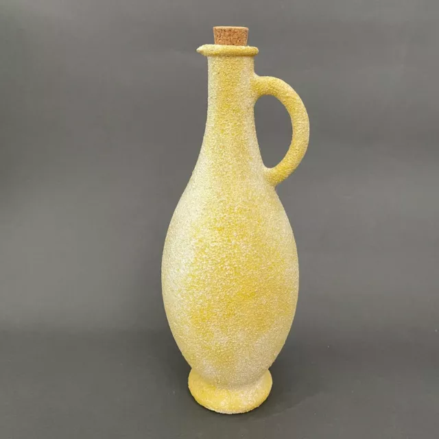 Vintage Wine Jug Textured Frosted Rough Yellow Glass Bottle Cork Stopper Spain