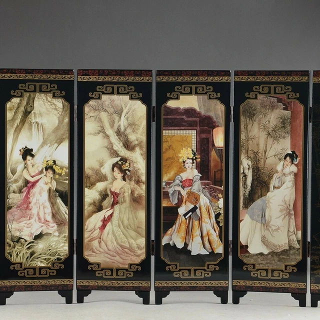 Antique Chinese Small Screen Handicraft Lacquer Screen Desktop Decoration