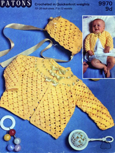 ~ Vintage 1960s Patons Baby Crochet Pattern For  Pretty Jacket & Hat ~ 19" ~ 20"