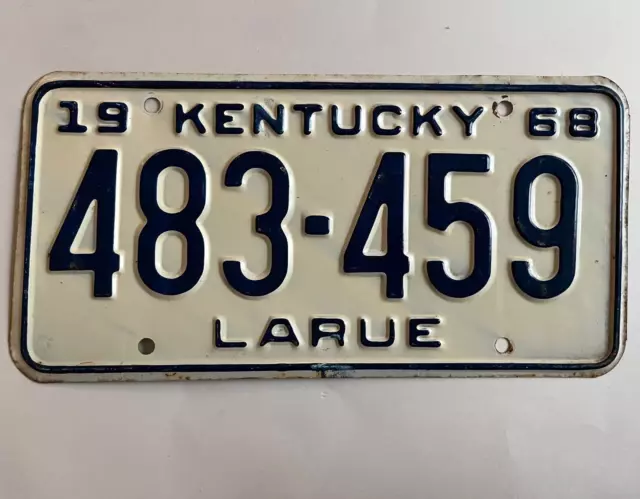 1968 Kentucky License Plate Larue County All Original Paint