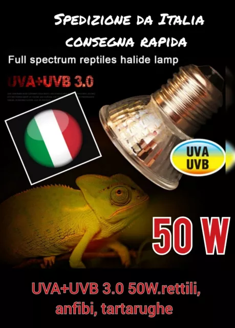 Lampadina lampada faretto spot  UVA+UVB 3.0 50W.rettili, anfibi, tartarughe