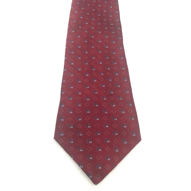 Geoffrey Beane Geometric Red w/ Blue/White Silk Tie Mens Necktie Handmade 58"x4"