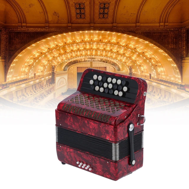 (Red)Accordian 22 Key 8 Bass Professional Button Reed Instrument For Begin ECA