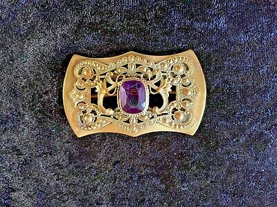 Vintage Art Nouveau Sash Brooch Purple Crystal 3” GORGEOUS and ORNATE PIN