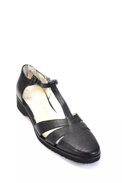 Salvatore Ferragamo Womens Leather T Strap D'orsay Flats Black Size 10