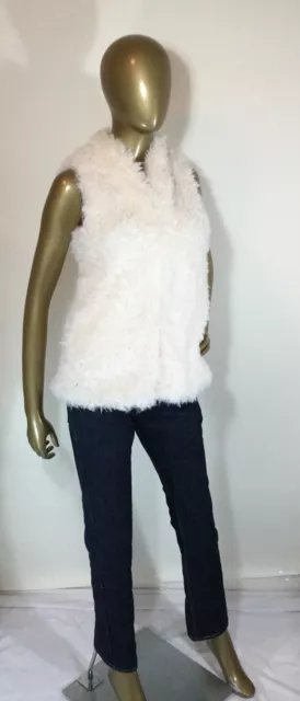 SANS SOUCI Faux Fur Shag Shaggy Vest Womens Size Small Long White Cream