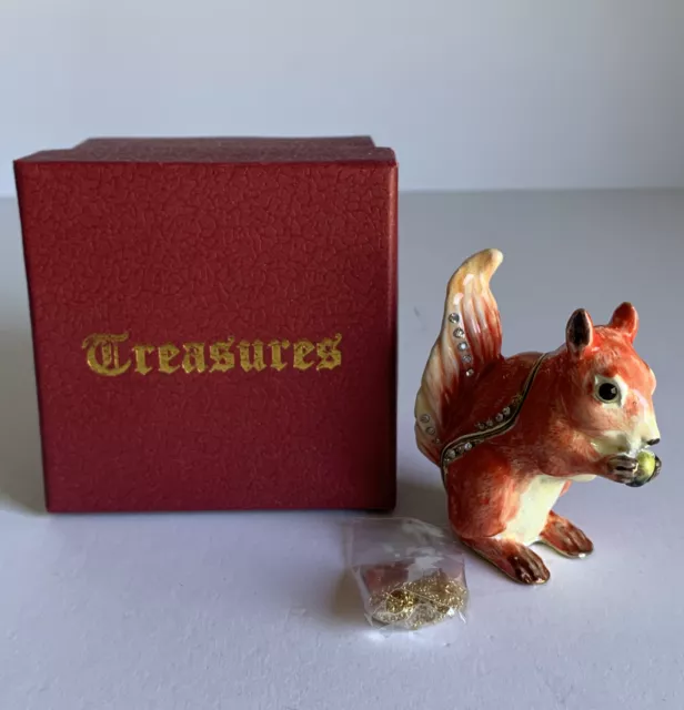 Red Chipmunk Trinket Box Pewter Enamel Hidden Treasures + Pendant