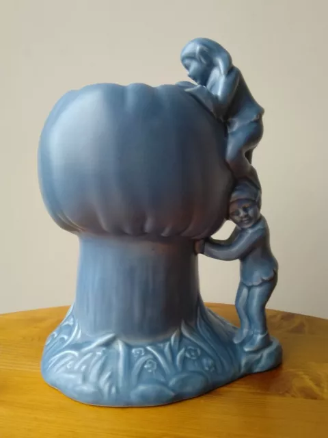 Sylvac Large Blue Mushroom, with Climbing Pixies, making up handle-1960's
