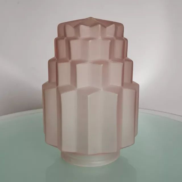 ANTIQUE FRENCH ART DECO PINK FROSTED GLASS SKYSCRAPER GLOBE for ceiling light