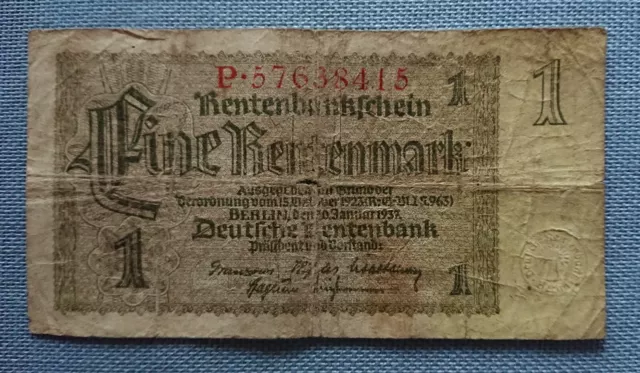 Vieux Rentenbankschein Billet de Banque Eine Rentenmark Berlin 30. Jan 1937