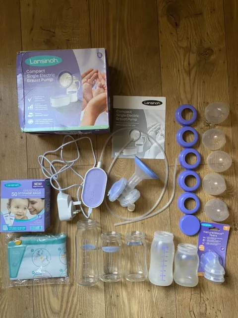 Lansinoh Compact Electric Breast Pump + Teats + Glass Bottles + Storage Bags