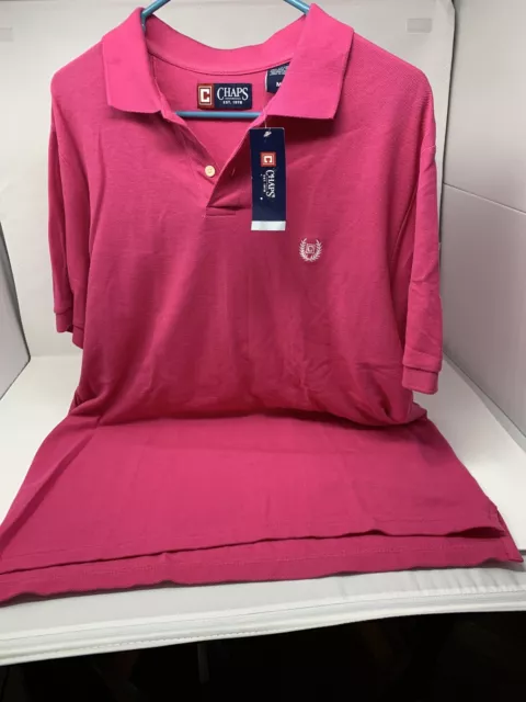 Mens Chaps Polo Shirt Size MED Short Sleeve Pink Coral Golf  NEW WITH TAGS