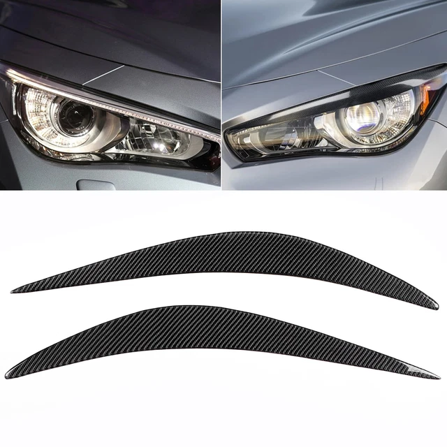 PAIR HEADLIGHT EYELID Headlamp Eyebrow Strip Trim Carbon Fiber Cover