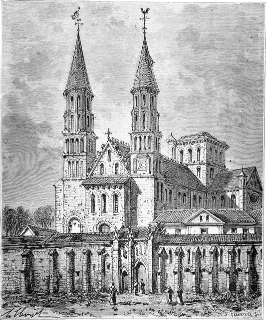 L'ABBAYE de JUMIÈGES à la veille de la RÉVOLUTION - Gravure du 19e siècle