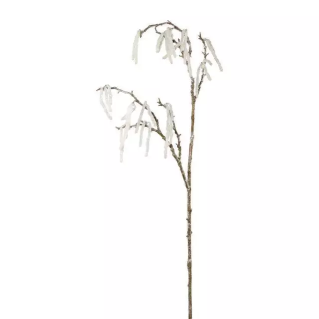 Künstlicher BIRKENZWEIG 105cm GEEIST. Birke-Zweig mit Birken-Kätzchen gefrostet
