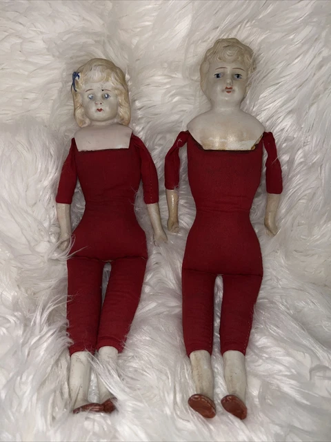 Nippon Boy & Girl Dolls Bisque Head/Hands/Feet Soft Body Patent 30441 ANTIQUE