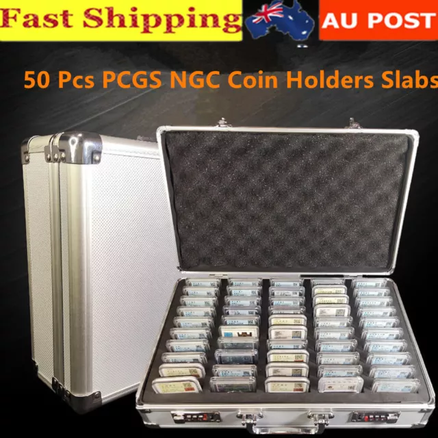 Storage Display Frame Box Case Holds 50 PCGS NGC Certified Coin Holders Slabs