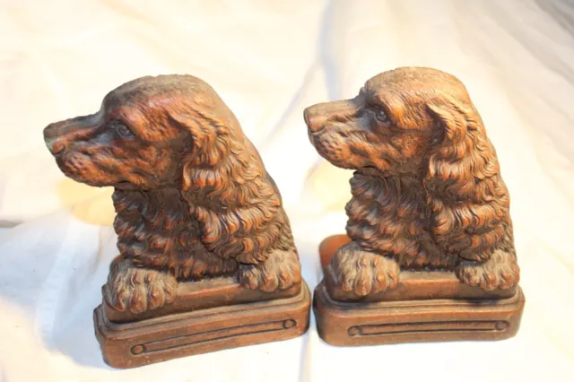 Pair of Vintage Ornawood Syroco Cocker Spaniel Dog Book Ends