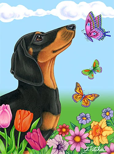 Butterfly House Flag - Black and Tan Dachshund 98008
