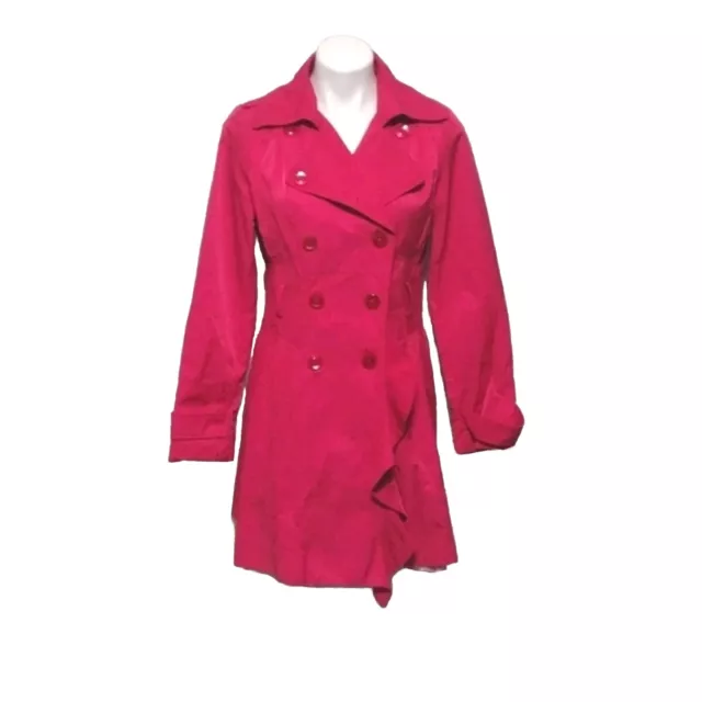 Guess Women's Pea Coat Double Breasted Saffron Red Trench Coat Medium