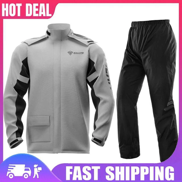 SULAITE Reflective Motorcycle Rain Jacket+Pants with Shoe Covers Grey (L)