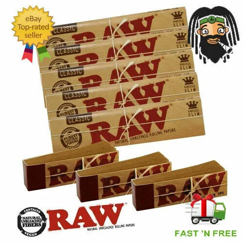 RAW CLASSIC Rolling Papers King Size Slim 110mm with Roach Filter Tips Rizla Kit