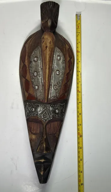 Handcrafted African Wood/ Metal Carved Tribal Wallhanging Art Mask Made in Ghana