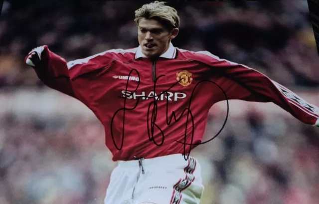 Jesper Blomqvist Treble Man Utd Hand Signed 12 X 8 Photo Manchester United Coa 2