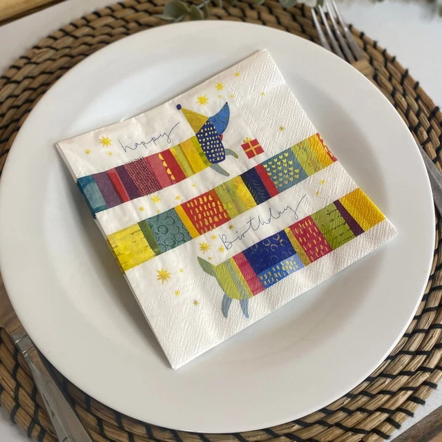 Sausage Dog Birthday Napkins | Colourful Dachshund Party Animal Tableware x 20