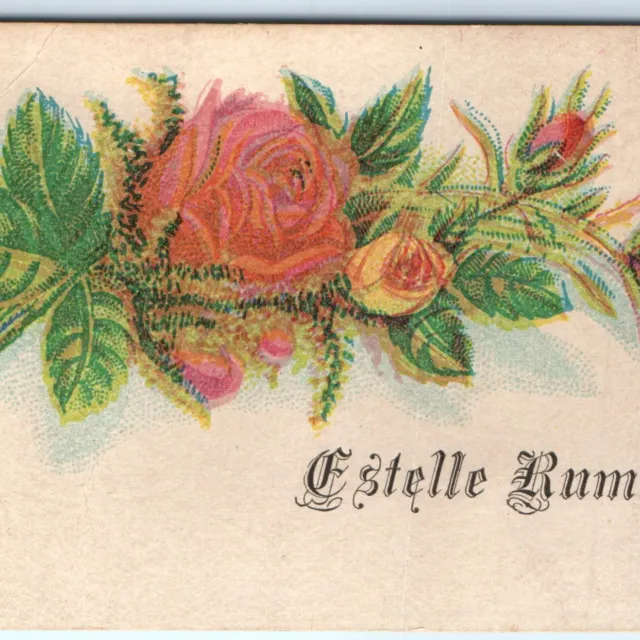 c1880s Name Calling Card Estelle RUMMEL Cute Trade Card Rose Flower Business C31