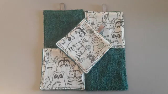 Lot de 5 lingettes lavables en coton et éponge fait main