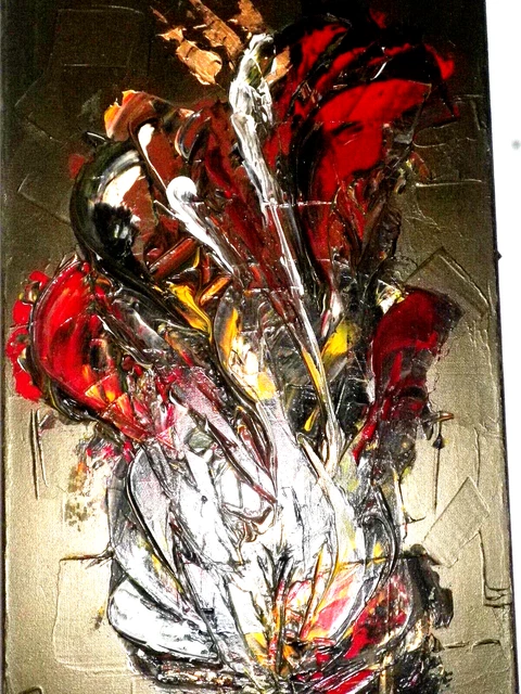 TABLEAU PEINTURE MODERNE acrylique sur toile /châssis bois 46 X 55 EUR