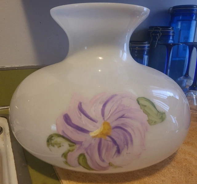 Vintage Lamp Shade Reverse Hand Painted Glass 9.5” Fitter Beautiful