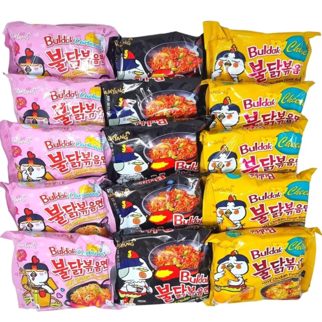 15x Samyang Instant Ramen Nudeln Bundle - Carbonara, Buldak Spicy & Cheese Käse