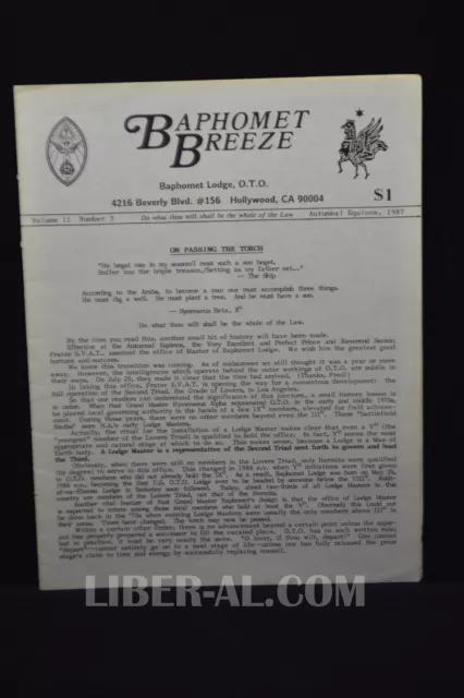 Baphomet Breeze Volume II, Number 3 - Autumnal Equinox, 1987 ev